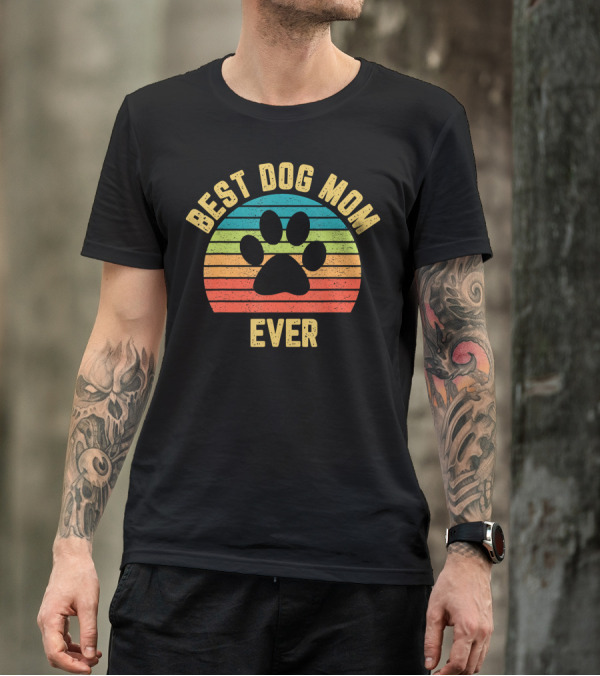 BEST DOG MOM EVER Retro Paw Prints T-Shirt