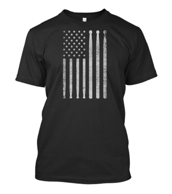 Vintage Drumsticks American Flag Drummer USA T-Shirt
