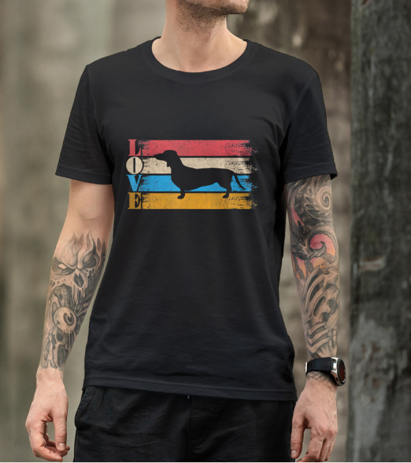 LOVE Vintage Dachshund Retro Stripes T-Shirt