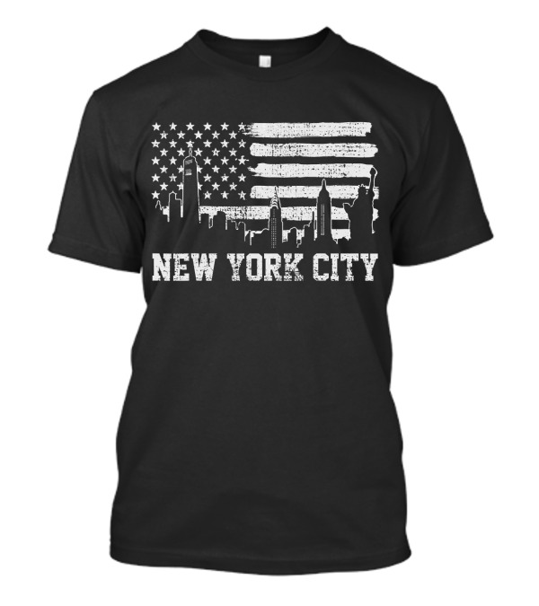 Vintage New York City Skyline American Flag NYC Big Appl T-Shirt