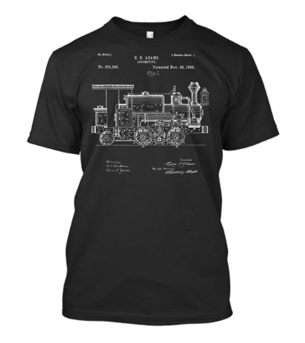 Vintage Patent H.K. Adams Locomotive No. 353395 November 30 1886 T-Shirt