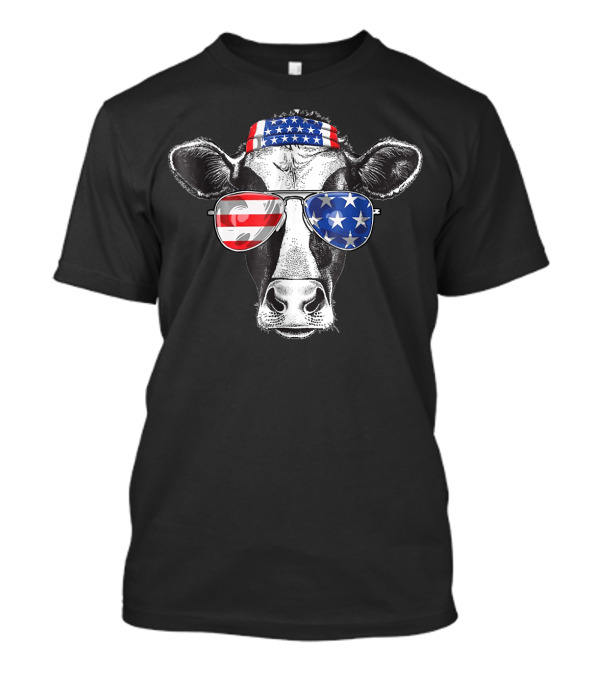 Vintage Patriot Cow With American Flag Accessories For 4th Of July T-Shirt
