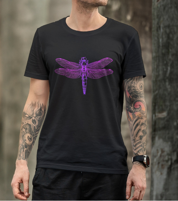 Vintage Retro Scientific Dragonfly Illustration In Neon T-Shirt