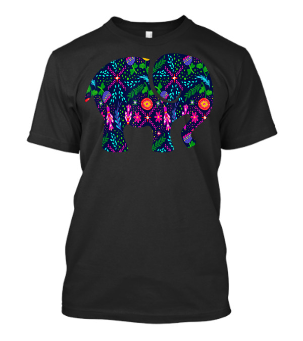 Vintage Retro Happy Elephant Floral Motif T-Shirt