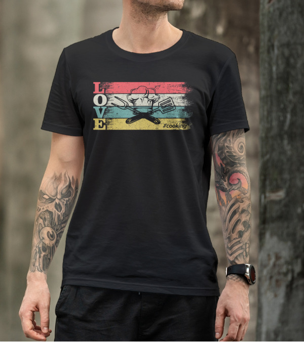 LOVE Cooking Vintage Retro Chef Hat Utensils #Cooking T-Shirt