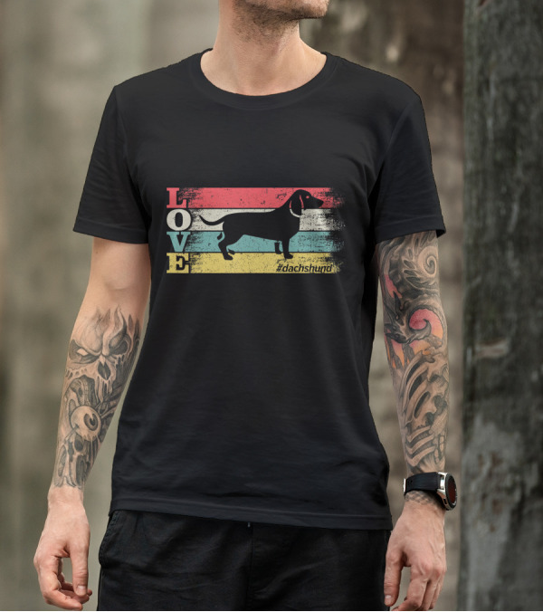 Vintage Retro Love Dachshund Stripe Hashtag Dachshund T-Shirt