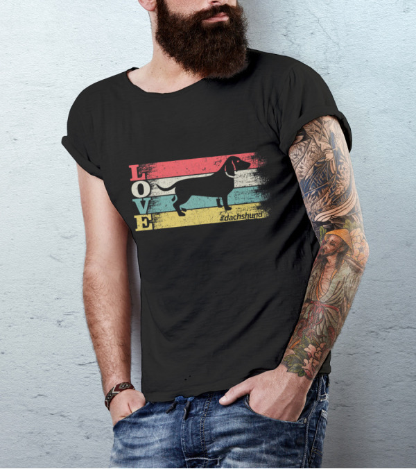 Vintage Retro Love Dachshund Stripe Hashtag Dachshund T-Shirt