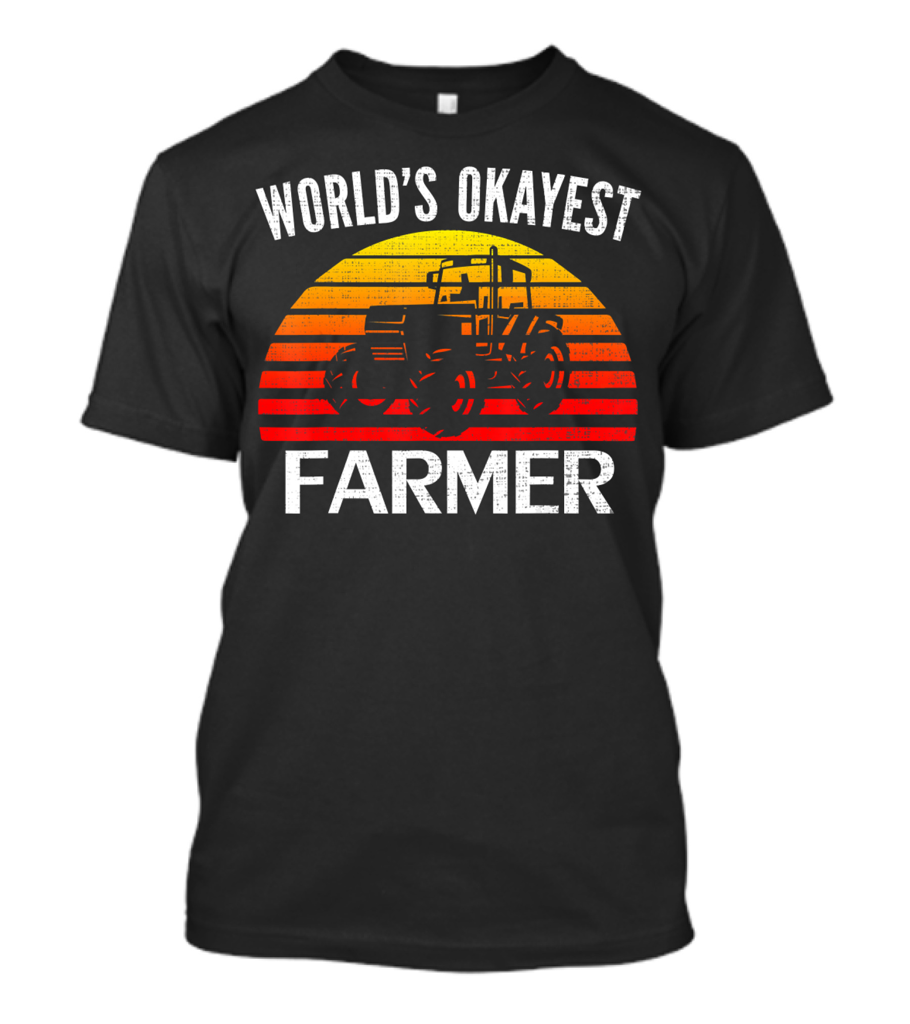 World's Okayest Farmer Vintage Retro Sunset Tractor T-Shirt