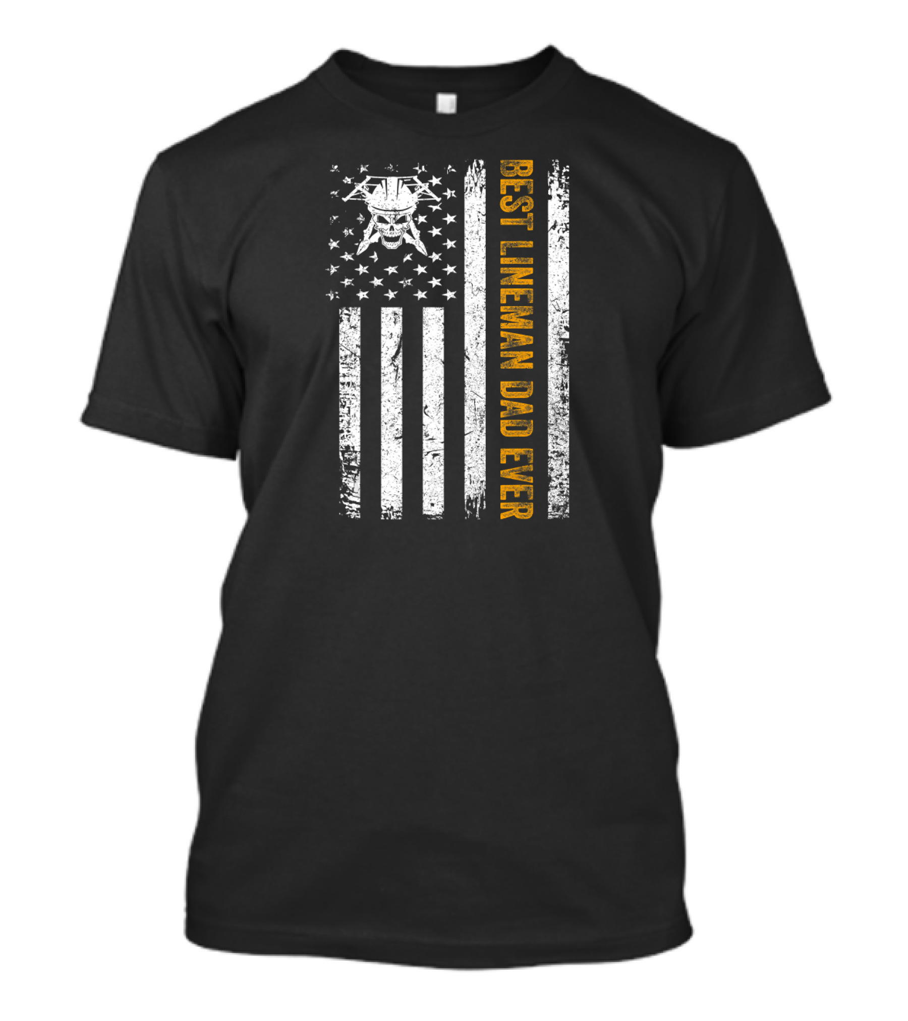 Best Lineman Dad Ever Vintage USA American Flag Skull T-Shirt