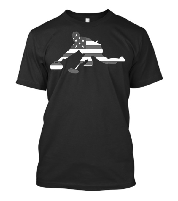 Vintage USA Flag Curling Rock Stone Roari Player T-Shirt