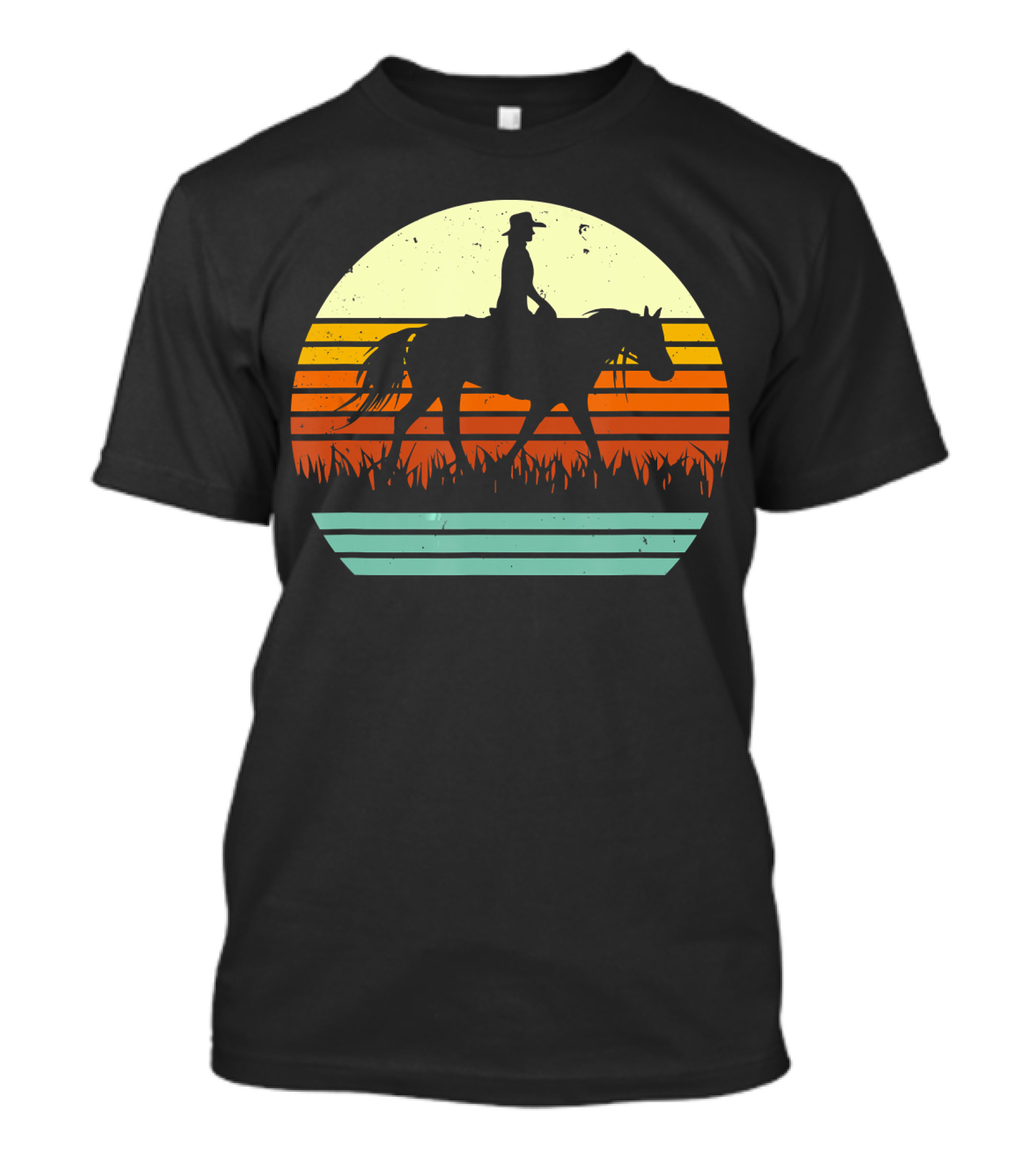 Retro Sunset Western Horse And Rider T-Shirt
