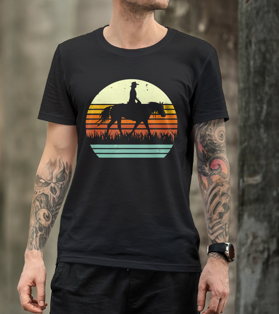 Retro Sunset Western Horse And Rider T-Shirt