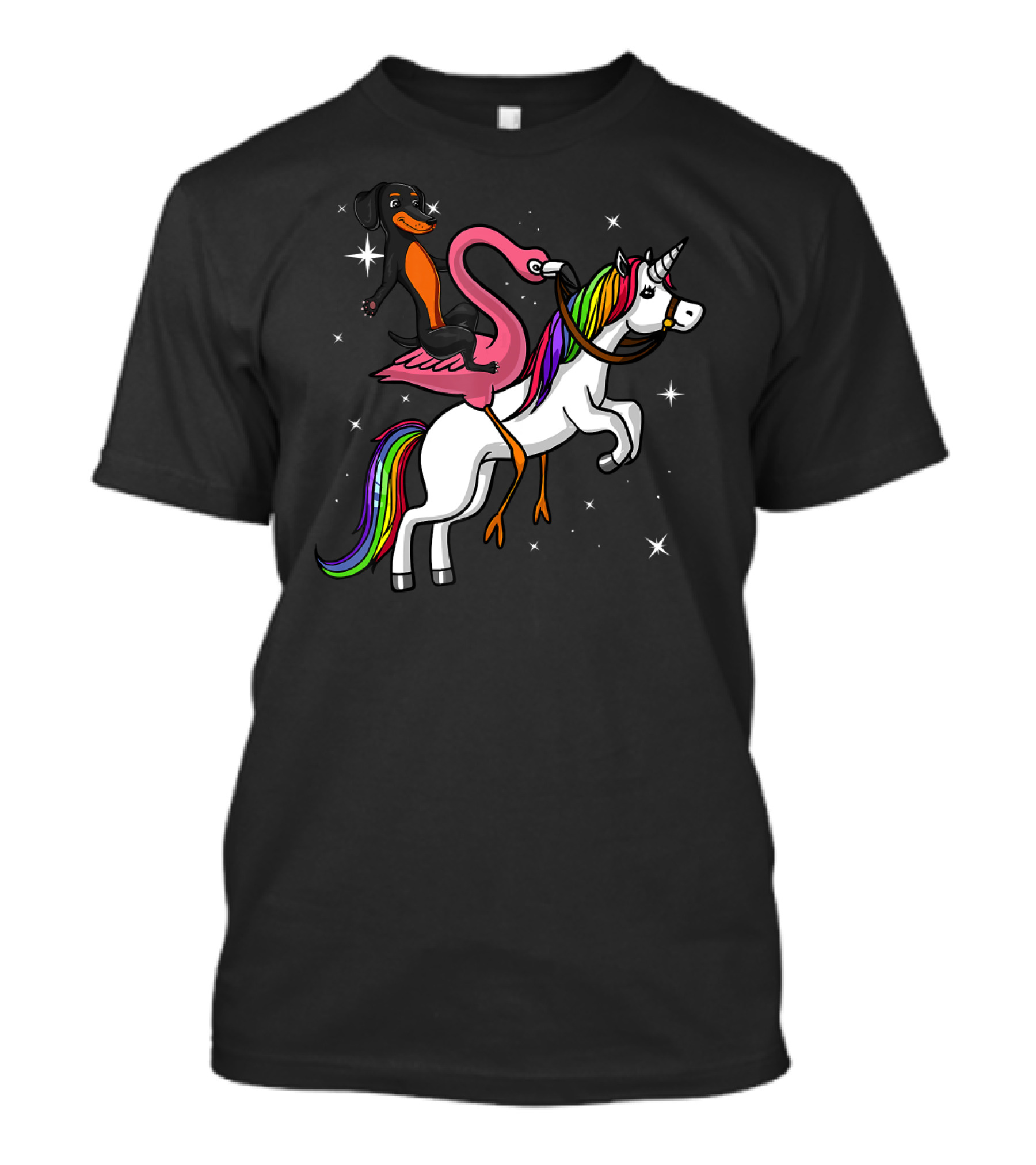 Wiener Dog Dachshund Flamingo Riding Unicorn T-Shirt