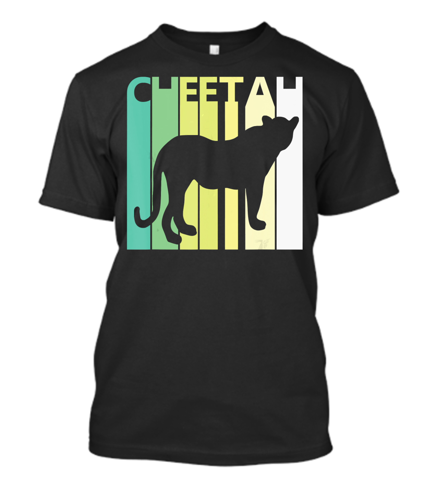 Cheetah Silhouette With Green Gradient Stripes Wild Animal T-Shirt