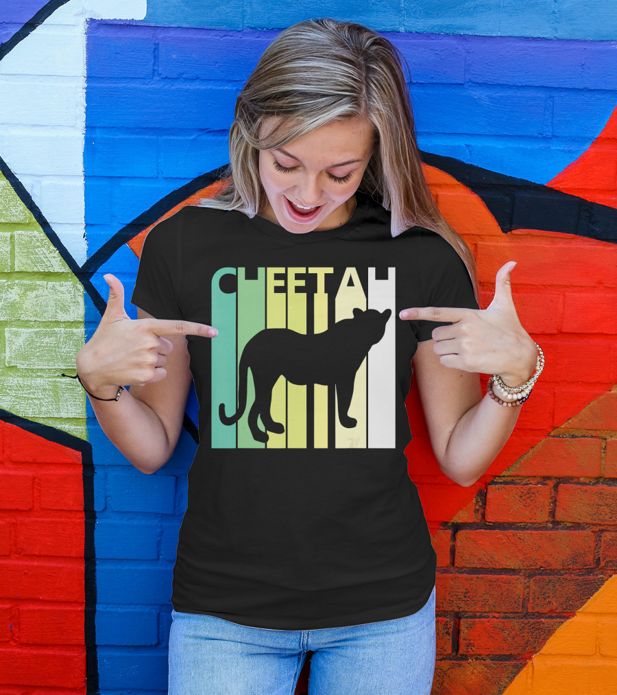 Cheetah Silhouette With Green Gradient Stripes Wild Animal T-Shirt