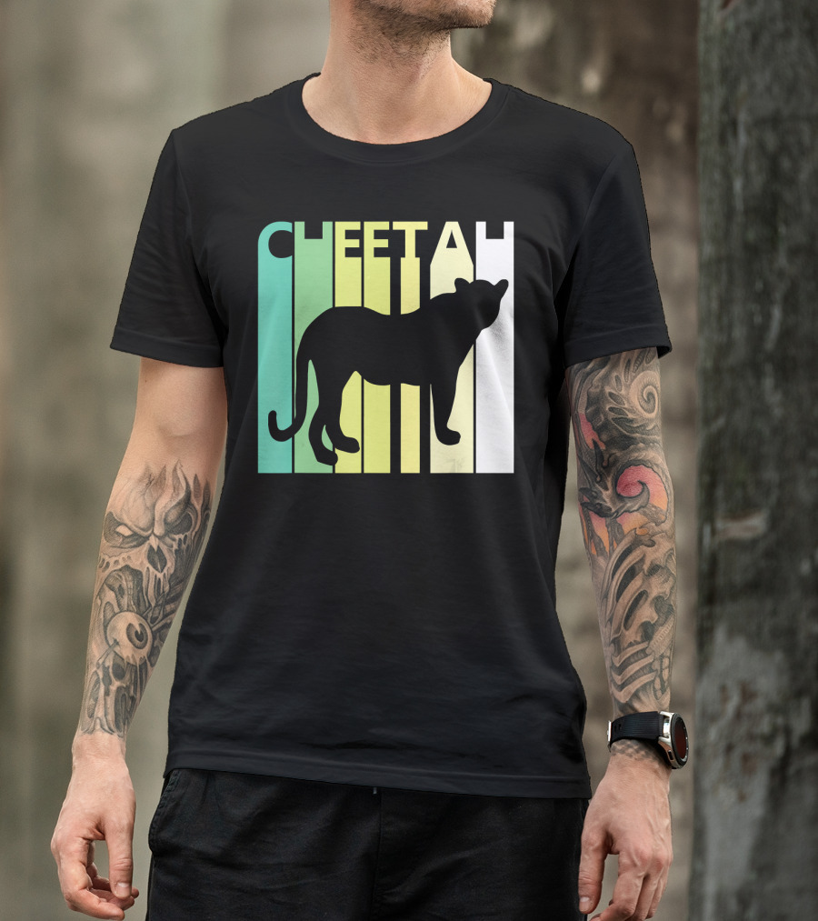 Cheetah Silhouette With Green Gradient Stripes Wild Animal T-Shirt