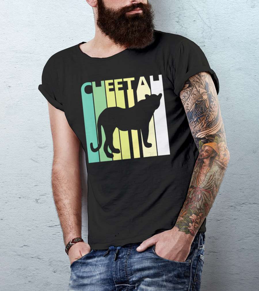 Cheetah Silhouette With Green Gradient Stripes Wild Animal T-Shirt