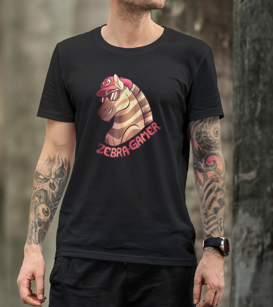 Zebra Gamer Character With Z Logo Cap And Sunglasses T-Shirt