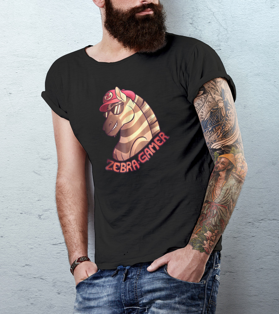 Zebra Gamer Character With Z Logo Cap And Sunglasses T-Shirt