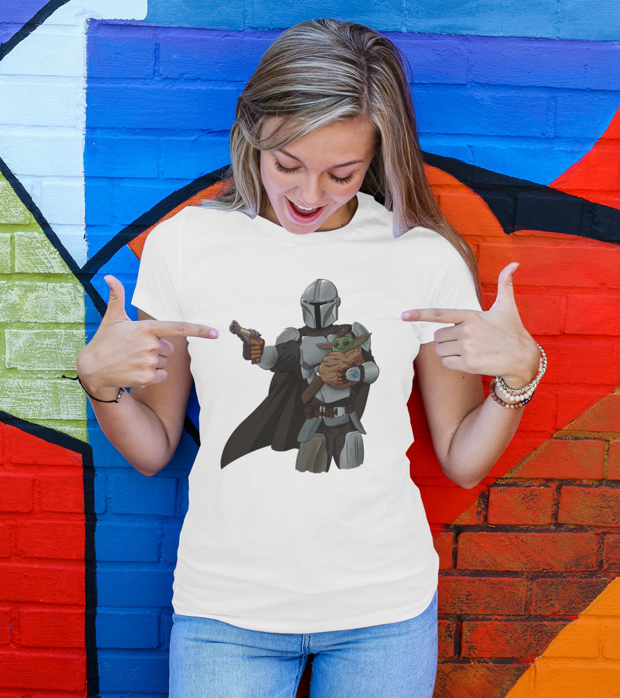 Dadalorian Star Warrior Protector With Child Alien Sidekick T-Shirt