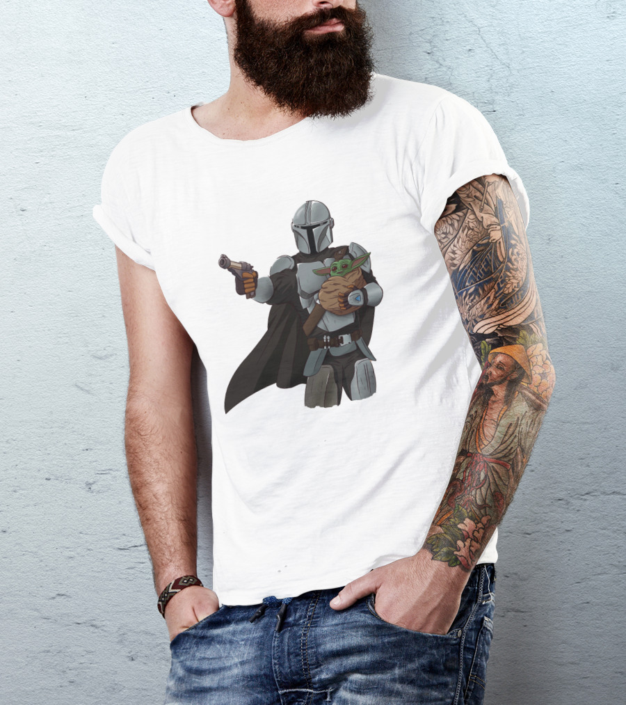 Dadalorian Star Warrior Protector With Child Alien Sidekick T-Shirt