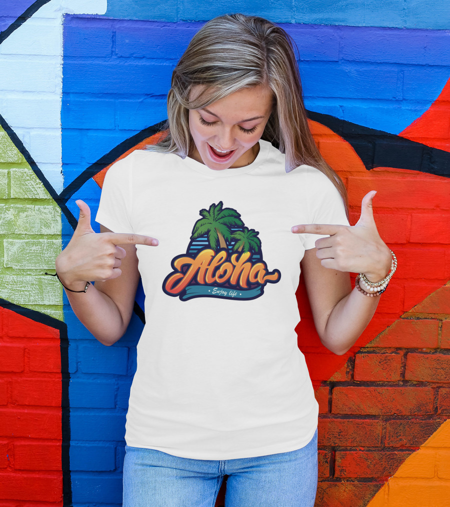 Aloha Enjoy Life Palm Trees Beach Sunset Tropical Vibes T-Shirt