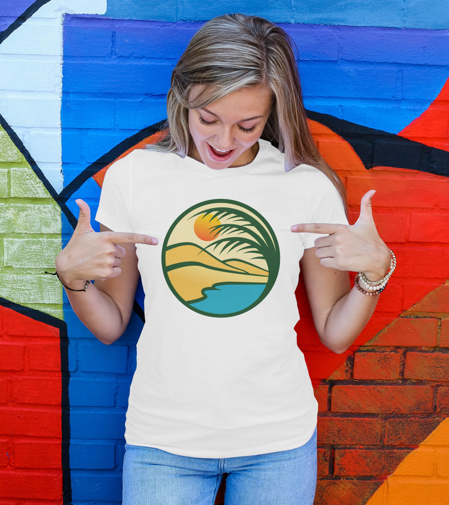 Oasis Desert Sunset With Palm And Water Scene T-Shirt