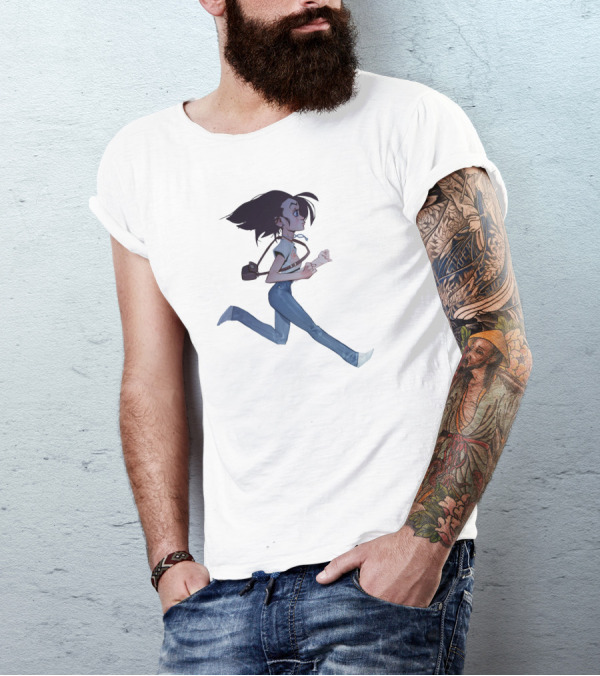 Girls Running Art Style Character With Bag T-Shirt