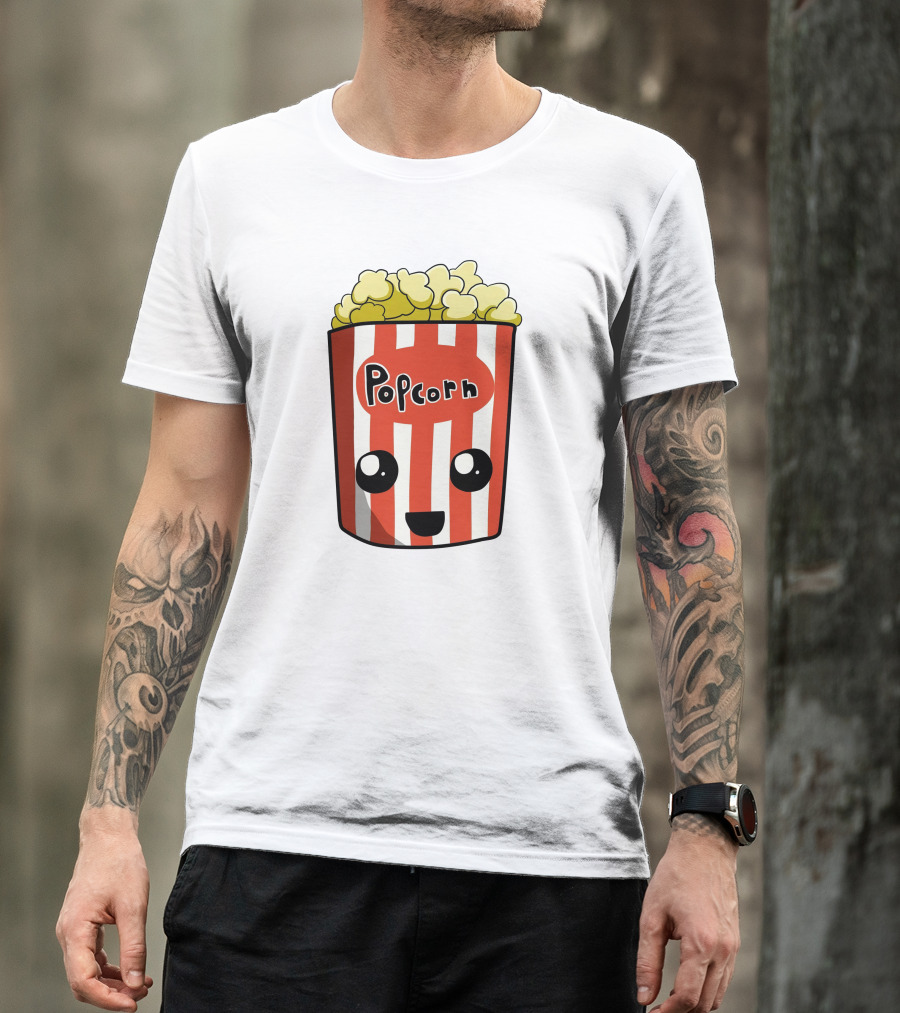 Popcorn Box Cute Kawaii Face Red White Stripes T-Shirt