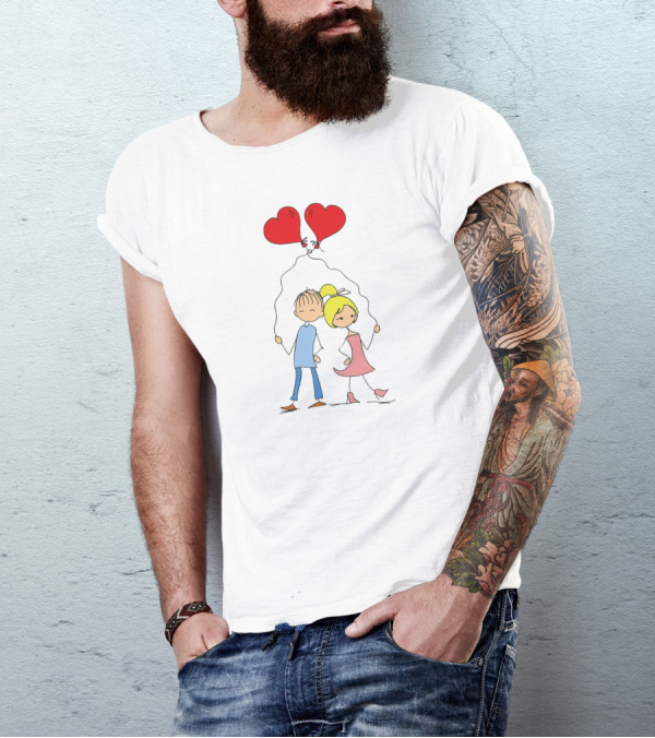 Couple With Heart-Shaped Balloons T-Shirt