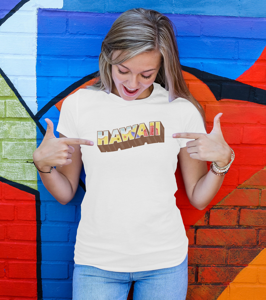 Hawaii Tropical Beach Icons With Surfer And Hibiscus T-Shirt