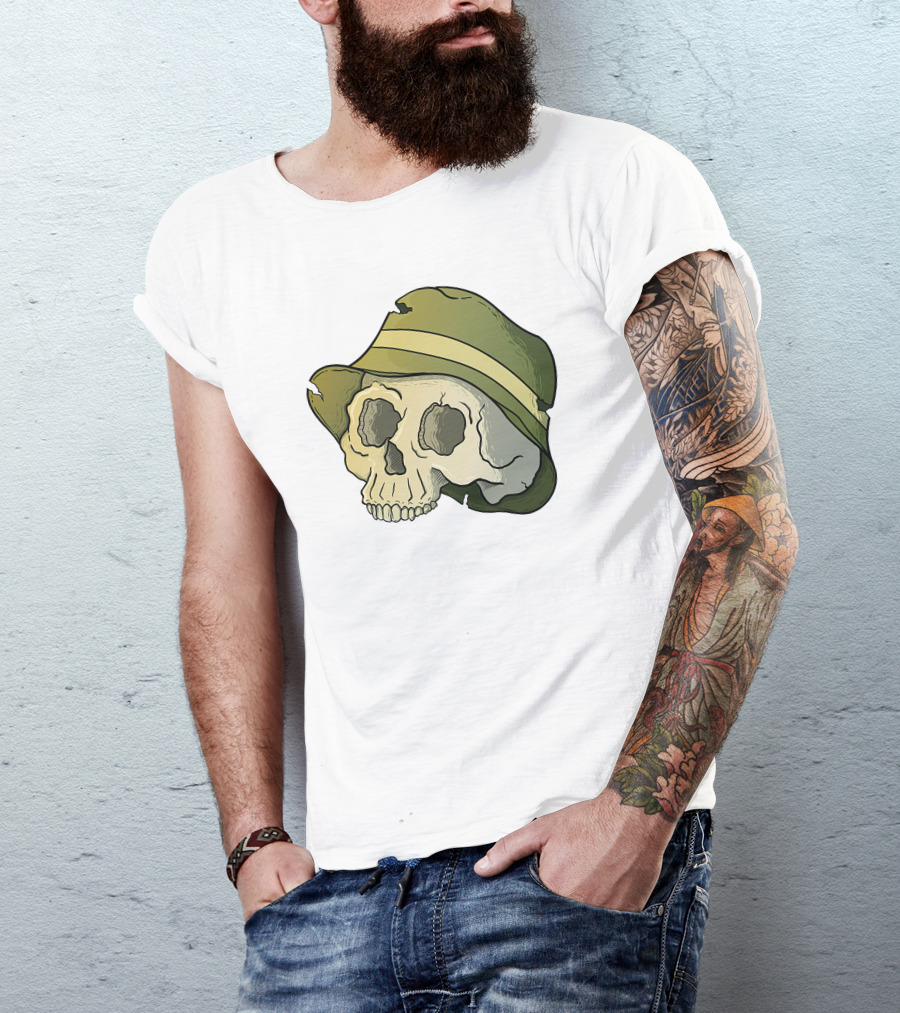 Skull Wearing A Green Bucket Hat T-Shirt