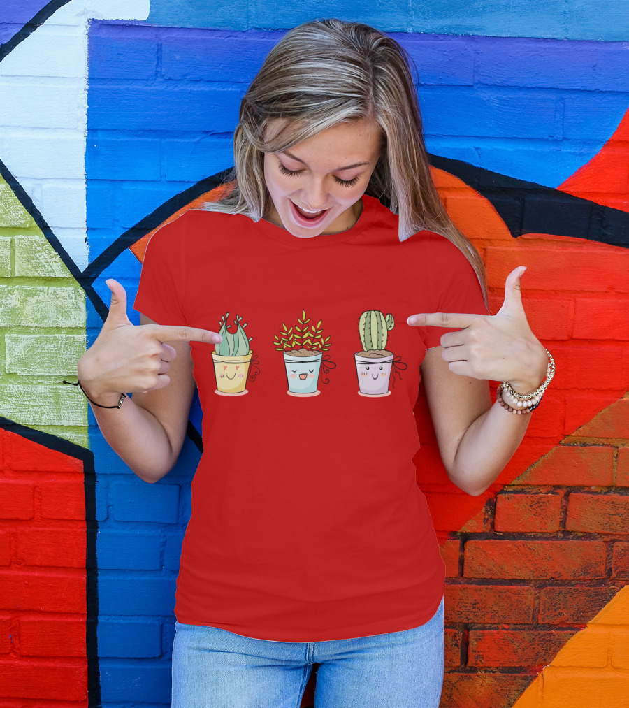 CUTE PLANTS HAPPY SUCCULENTS CACTUS KAWAII POTS T-Shirt