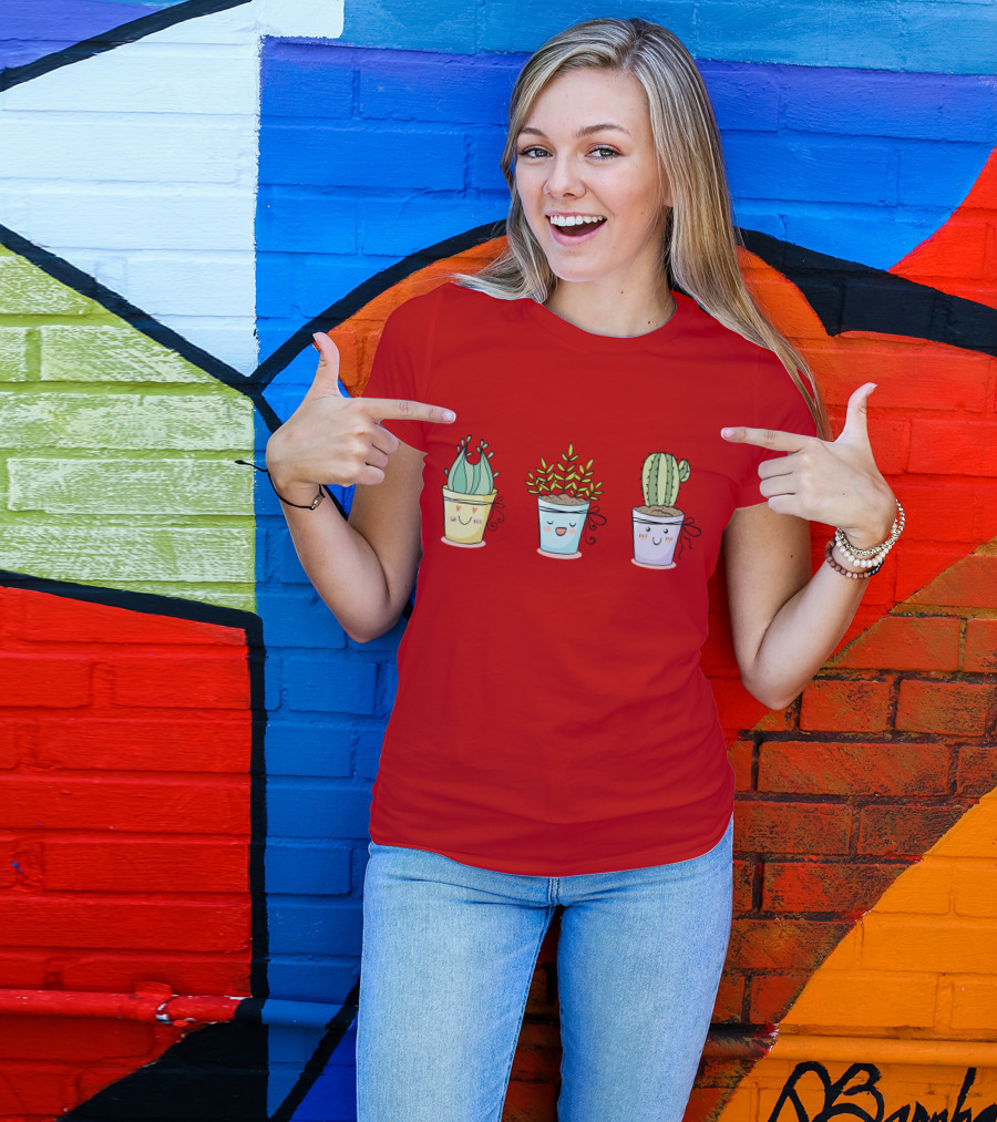 CUTE PLANTS HAPPY SUCCULENTS CACTUS KAWAII POTS T-Shirt