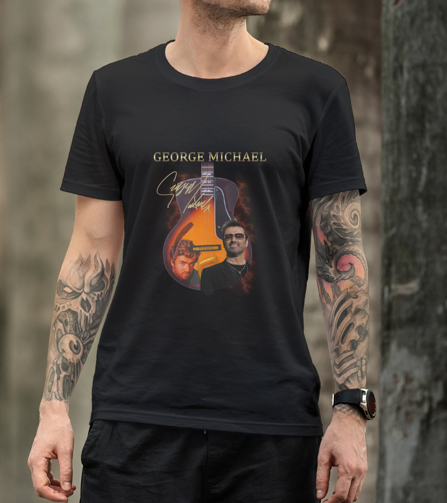 George Michael Signature Guitar Collage T-Shirt