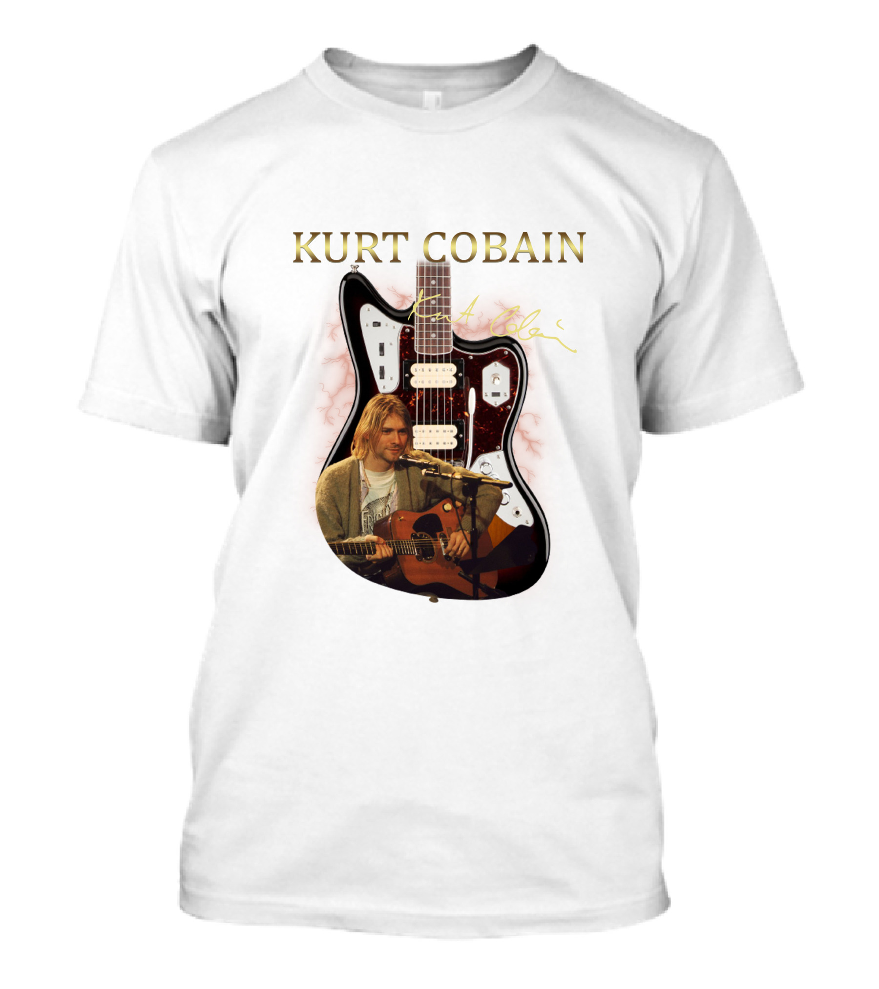 Kurt Cobain Signature Guitar With Acoustic Performance Image T-Shirt