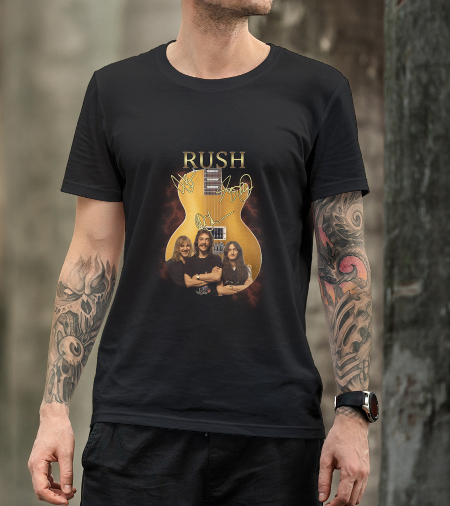 Rush Signature Guitar With Band Members And Autographs T-Shirt