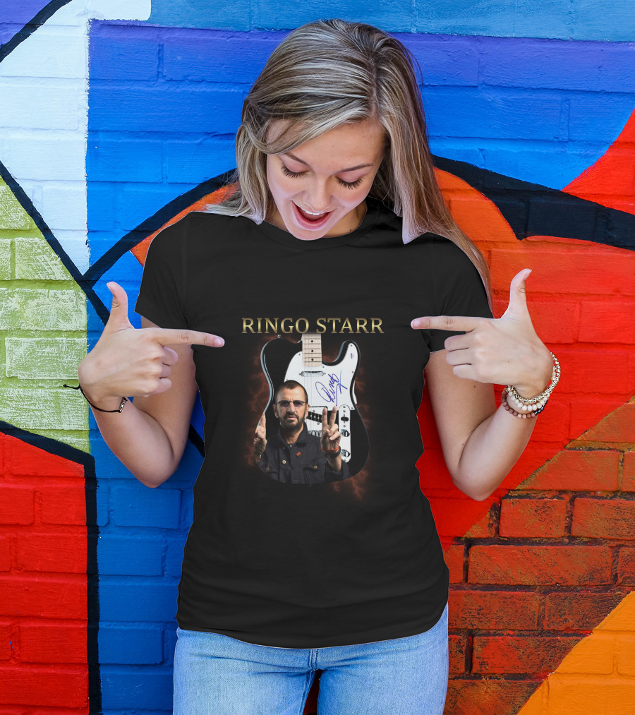 Ringo Starr Signature Guitar With Peace Sign Image T-Shirt