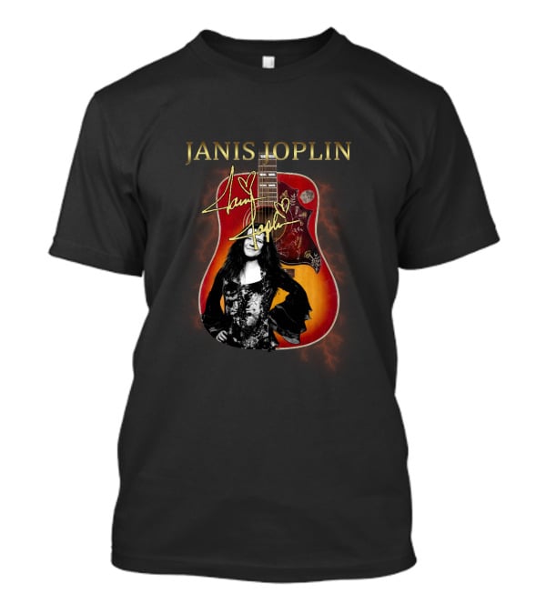 Janis Joplin Signature Guitar With Portrait And Lightning Effects T-Shirt