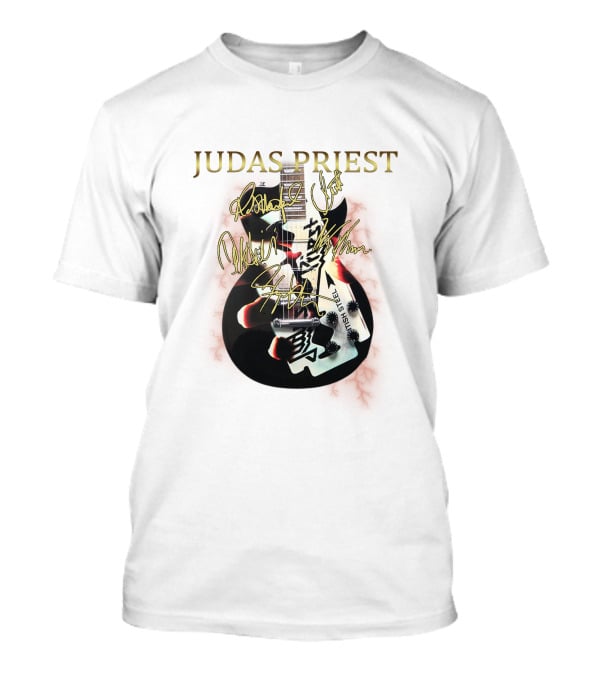 Judas Priest High Steel Guitar Signed By Band Members T-Shirt
