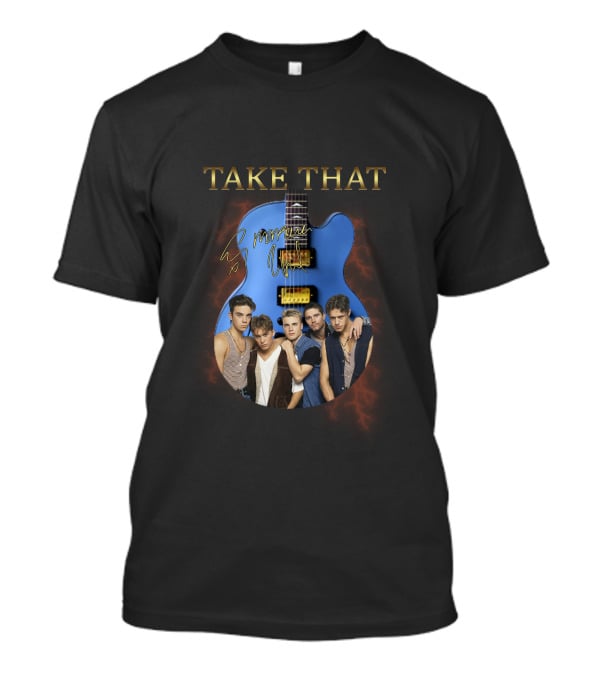 Take That Group Photo With Blue Guitar And Signatures T-Shirt