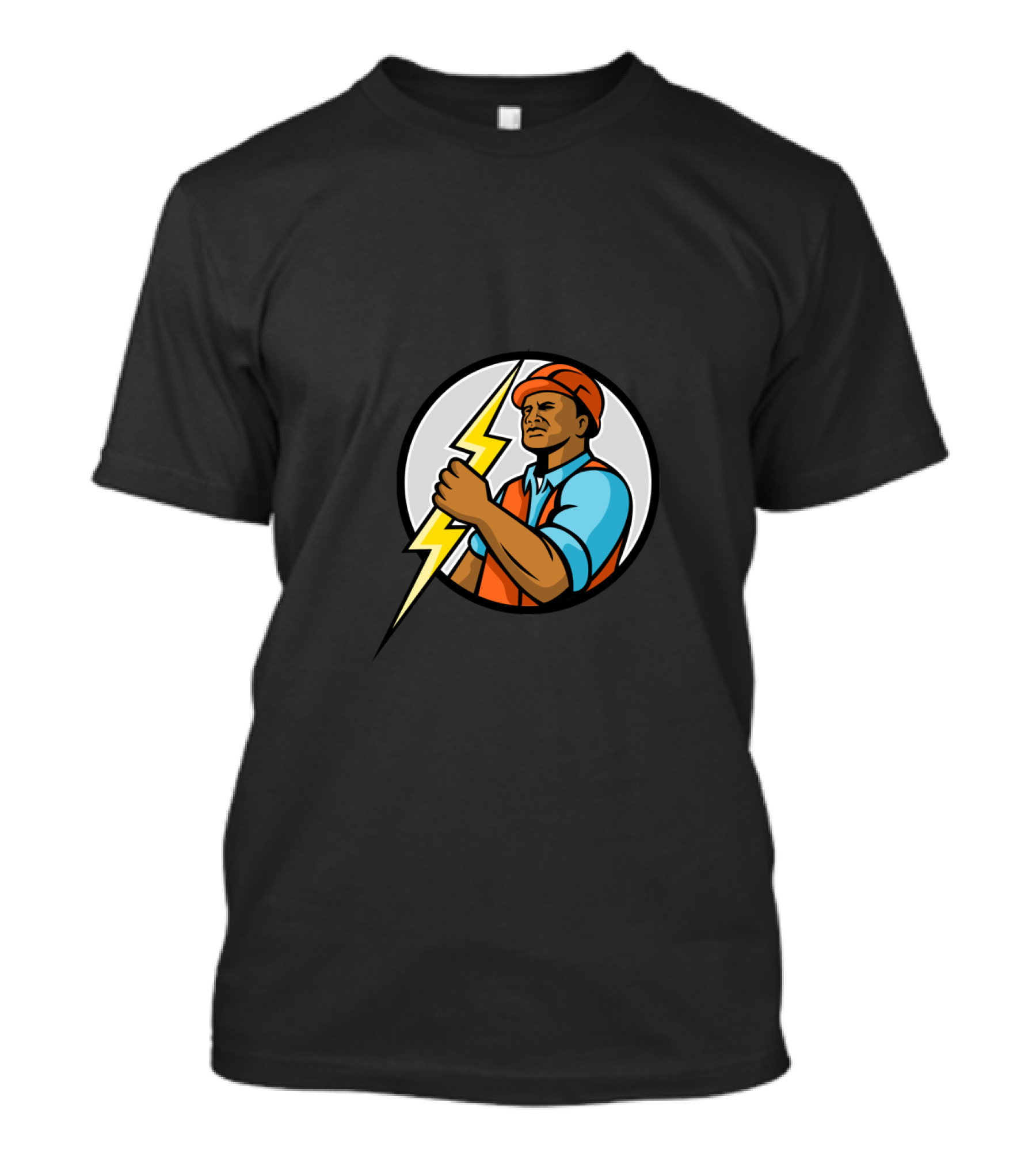 African American Electrician Holding Lightning Bolt Symbol Mascot T-Shirt