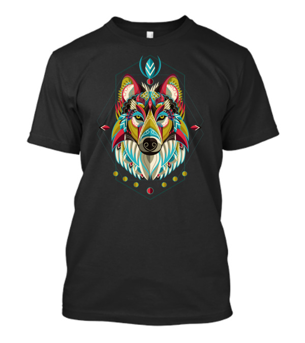 Psychedelic Geometric Wolf Head Mandala T-Shirt