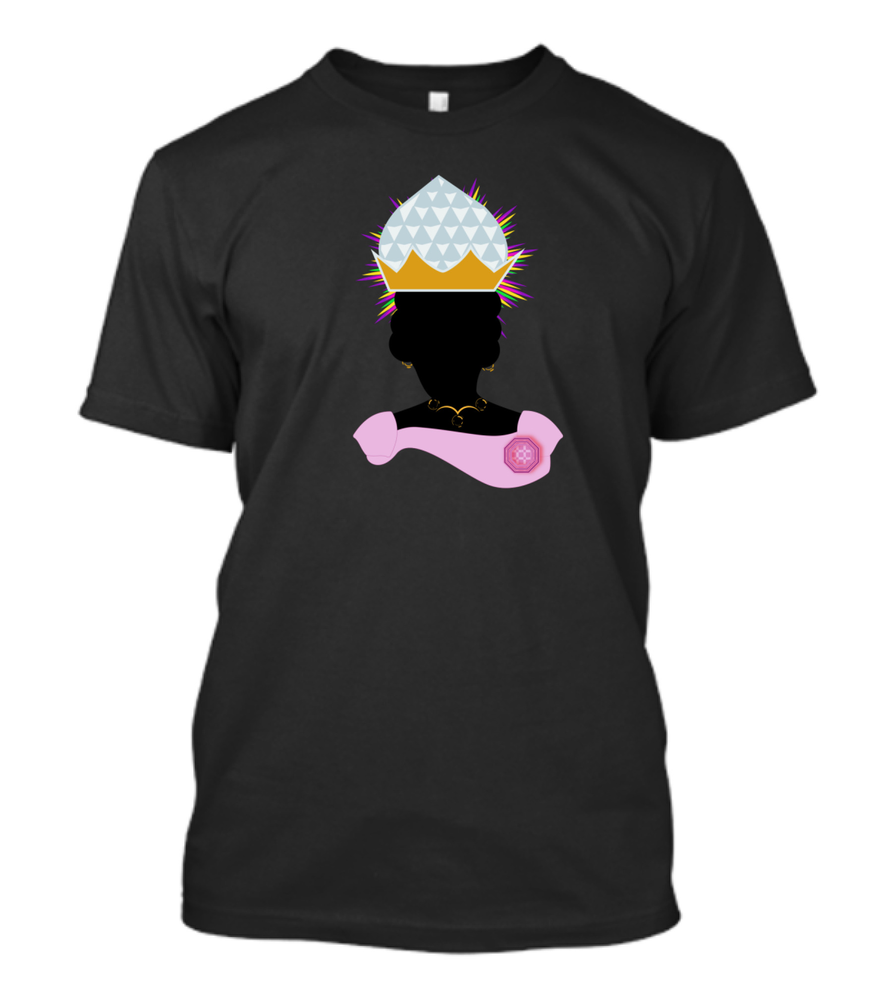 Queen Nzinga Of Ngondo And Matamba Silhouette With Crown And Pastel Pink Detail T-Shirt