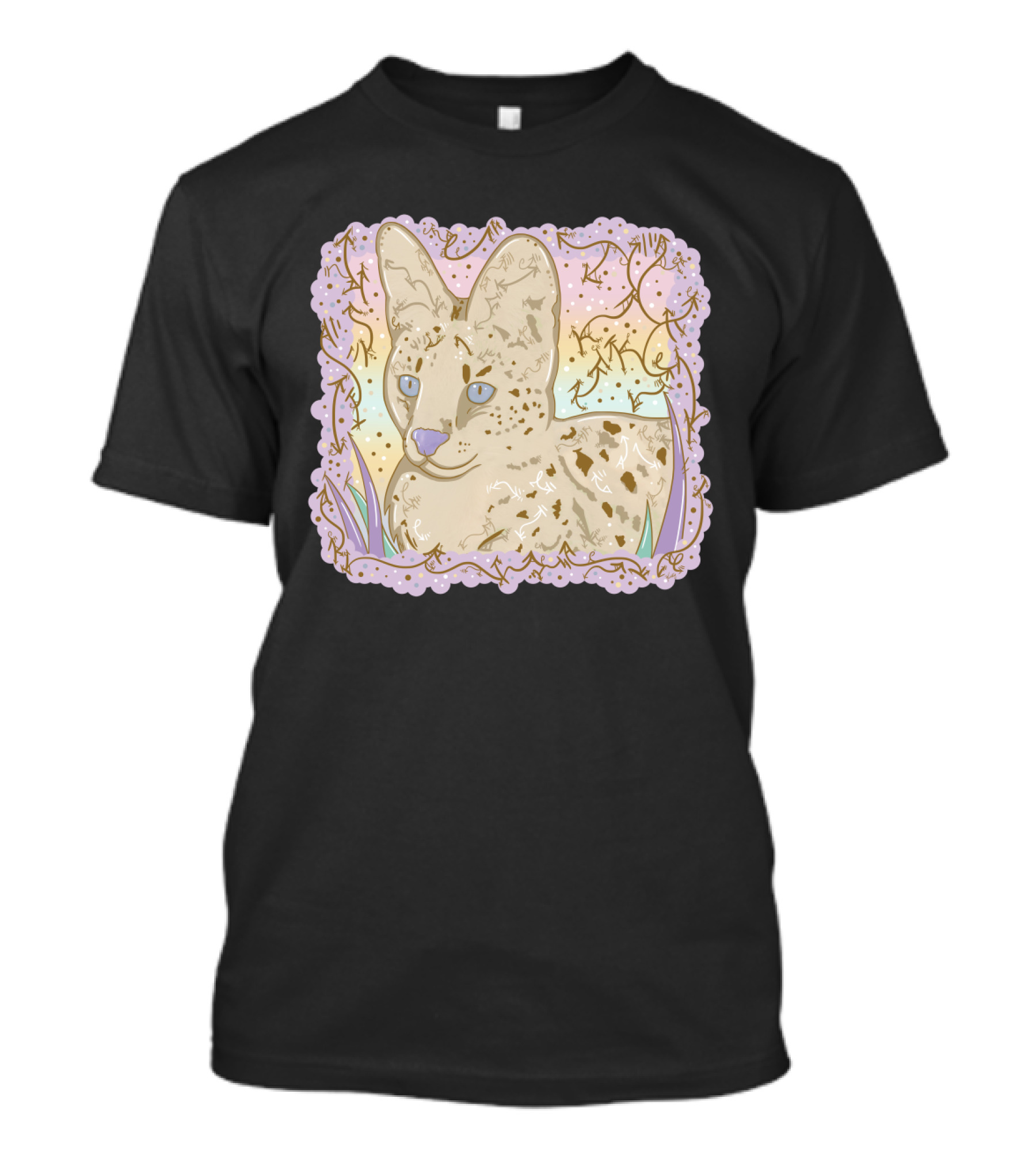 Little Serval Pastel Floral Surround With Elegant Serval T-Shirt