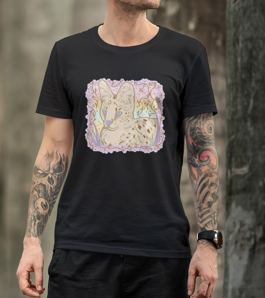 Little Serval Pastel Floral Surround With Elegant Serval T-Shirt