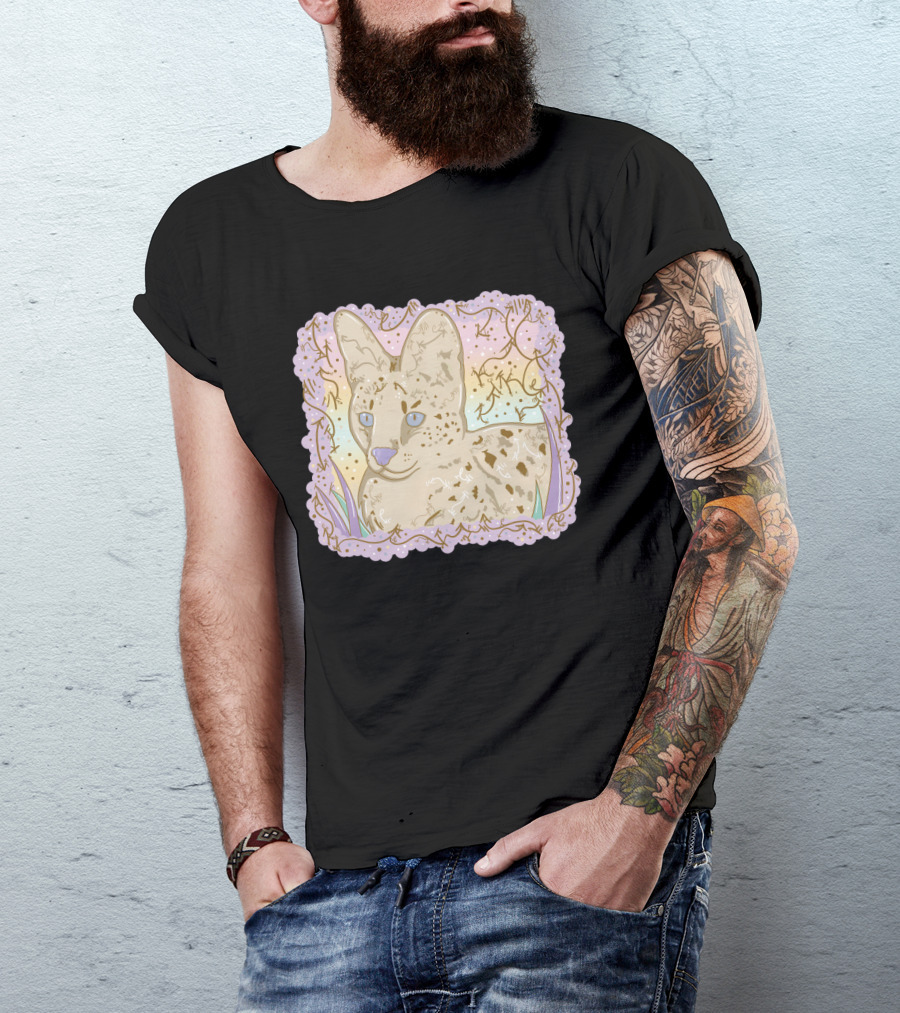 Little Serval Pastel Floral Surround With Elegant Serval T-Shirt