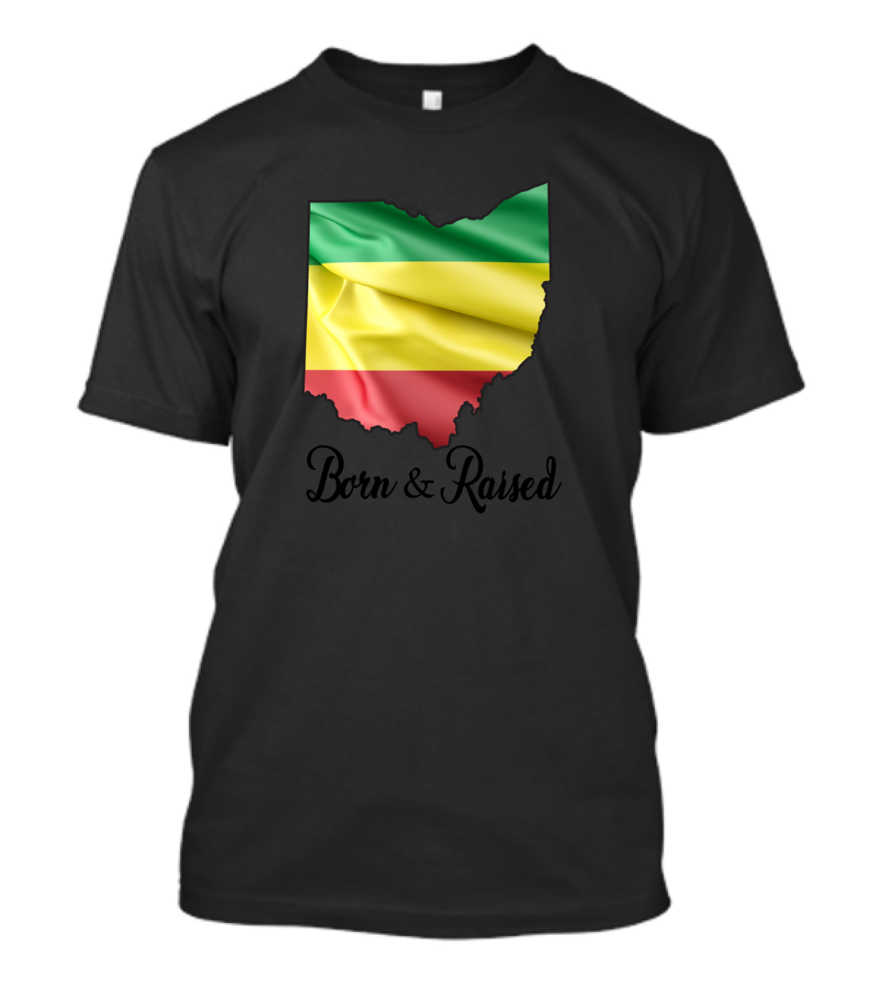Born And Raised Ethiopia Flag Ohio Outline T-Shirt