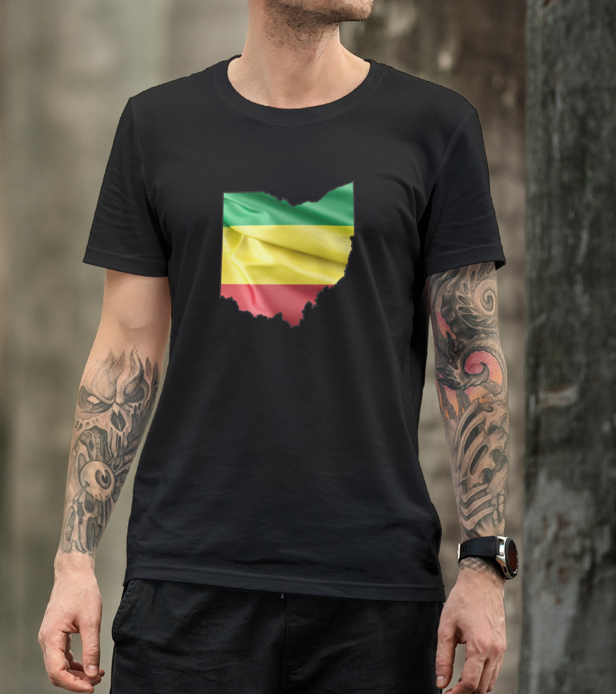 Born And Raised Ethiopia Flag Ohio Outline T-Shirt