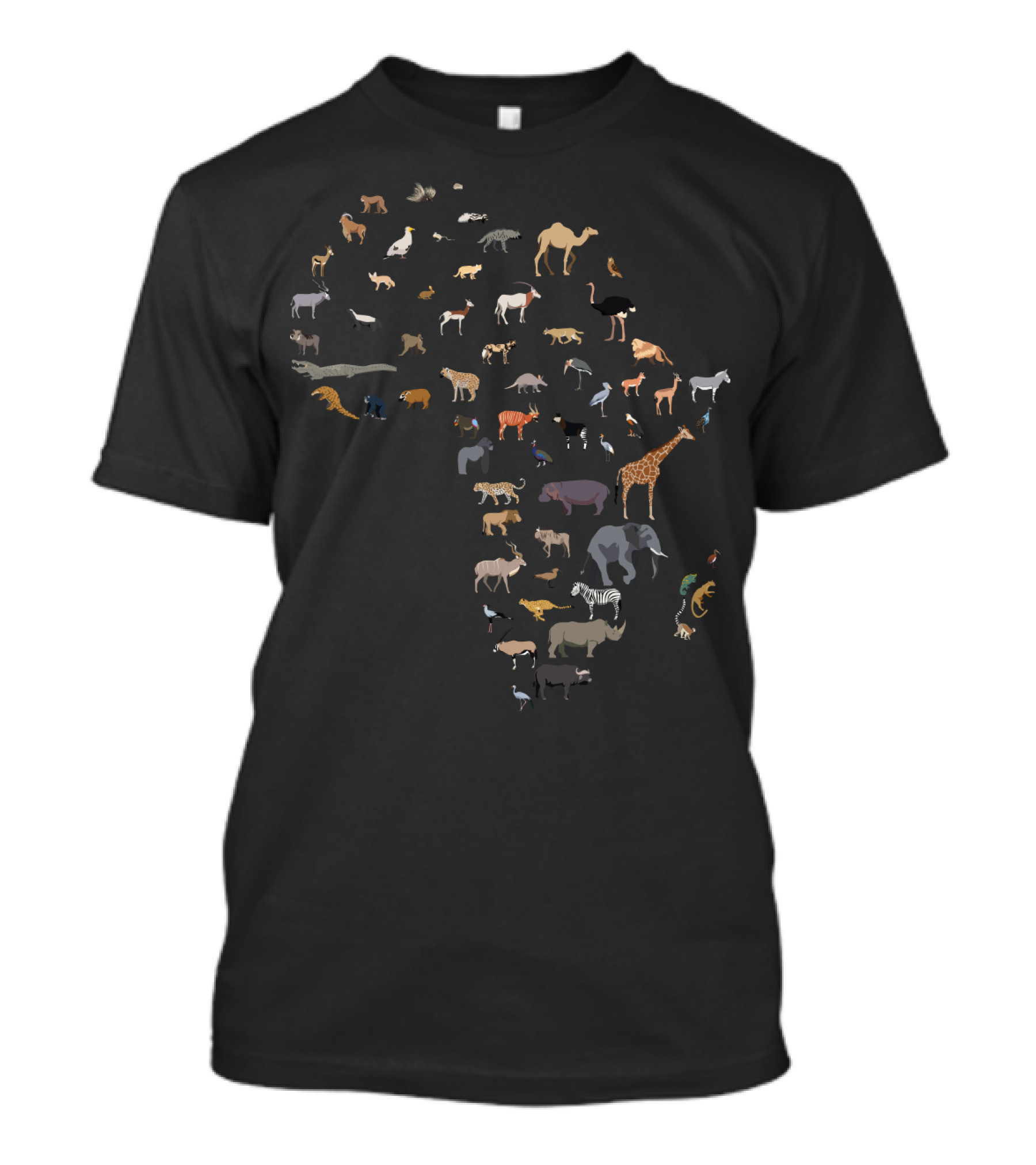 Wild Africa Animal Map Featuring Diverse Wildlife Icons T-Shirt